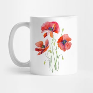 3 red and orange poppies watercolor Mug